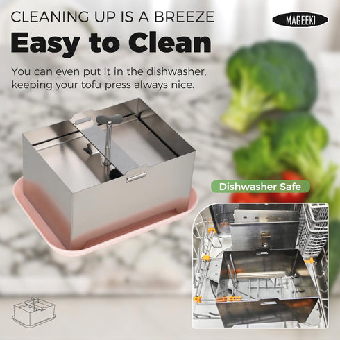 Mageeki Tofu Press, Tofu Press Stainless Steel with Cheese Cloth and Drip Tray for Homemade Firm Tofu, Paneer Maker