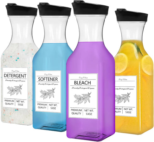 Rrshnsgv Laundry Detergent Dispenser Bottle 53oz with Label,4 Pack Liquid Laundry Dispenser,Plastic Detergent