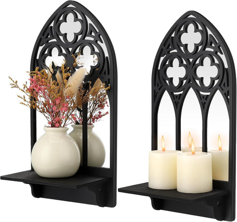 2 Set Gothic Candle Sconces Wall Decor, Arch Cathedral Frame Gothic Wall