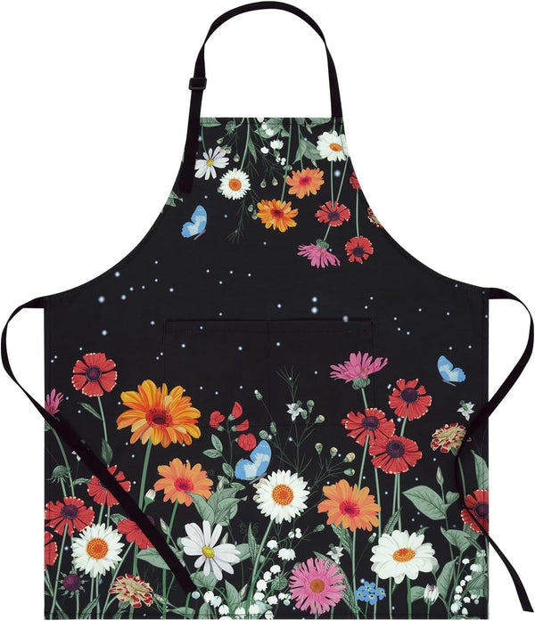 ASPMIZ Floral Apron for Adults - Waterproof Women Apron with 2 Pockets, Flower Cooking Apron, Gifts BBQ Grill