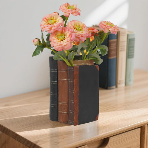 5.5 4.5 7.5 Inch Guichifun Book Shaped Vase for Flowers - Resin Decorative Vase Classical Fake Books for Bookshelf
