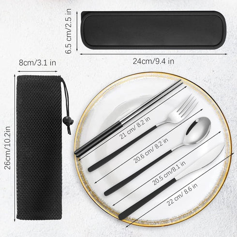Reusable Utensils with Case, Travel Silverware Set, 18/8 Stainless Steel Flatware for Lunch Box