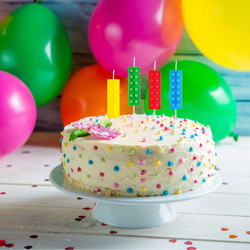 BBTO 16 Pcs Building Block Candles, Brick Birthday Cake Topper Sparkler Novelty Decor for Construction Party