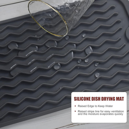 Silicone Dish Drying Mat, Eco-friendly, Heat-resistant Dish Drainer Mat for Kitchen Counter, Sink, 12" x 6", White