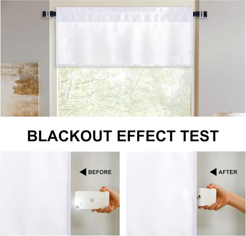 DWCN White Valance Curtains for Living Room, 42 x 18 Inch, Room Darkening Rod Pocket Bathroom/Basement Curtain, 1 Panel