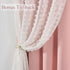 84 Inches 1 Pink Blackout Curtain for Girls Bedroom Long Panel, Double Layered Curtain with Pom Pom White Sheer