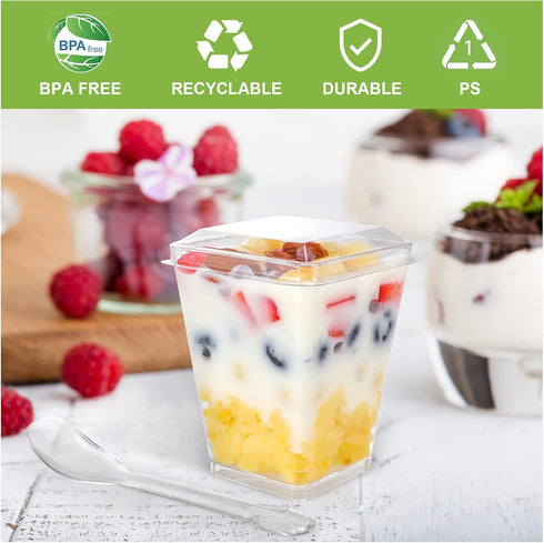 EASERCY 100 Pack 5 oz Plastic Dessert Cups with Lids, Yogurt Parfait/Appetizer Cup with Lids for Party, Mini Dessert