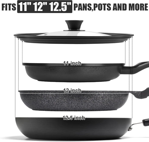 Universal Lid for Pots, Pans, and Skillets, Silicone Replacement Pan Cover for 11", 12", 12.5" Cookware
