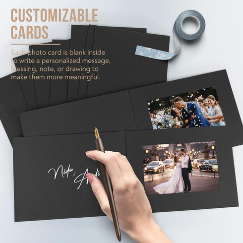 Golden State Art Photo Folders, Pack of 100, 4x6 or 6x4 Cardboard Picture Frame, Black for Special Events