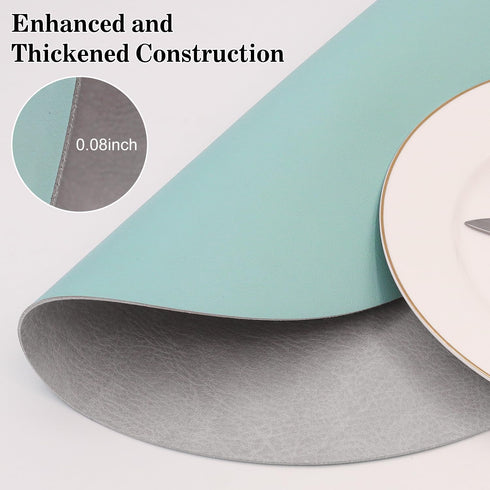 Set 6) Round Placemats Dual Sided, Faux Leather Place Mats Non-Slip Heat Stain Resistant Outdoor Table Mats Indoor