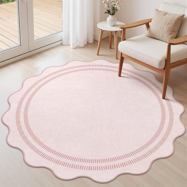 Washable 5ft Area Rugs for Living Room, Solid Pink Non Slip Rugs