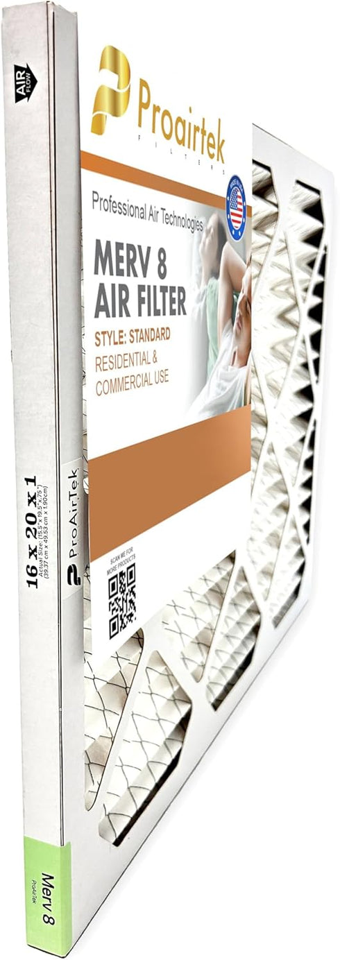 Proairtek AF16201M08SWH Model 16x20x1 Pack of 4 Air Filters, MERV 8 for Clean, Crisp Air in Your Home