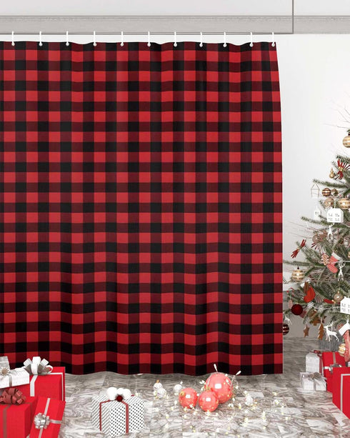 Vandarllin Extra Long Shower Curtain, 72x84 Inches, Washable Water Repellent Rustic Red Black Buffalo Check Plaid