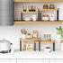 Kitchen Cabinet Organizer Shelves, Set of 4 Expandable Counter Shelf Rack for Plates, Dishes, and Mugs (Bamboo, Black)