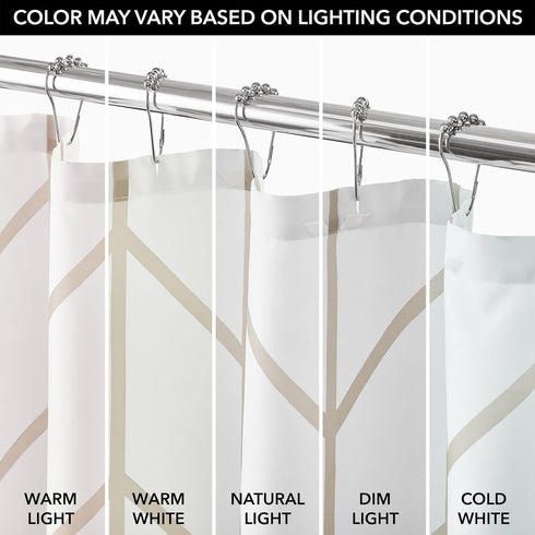 mDesign Fabric Shower Curtain - Geometric Herringbone Chevron Print, 72" x 72", Beige/White, Machine Washable & Water