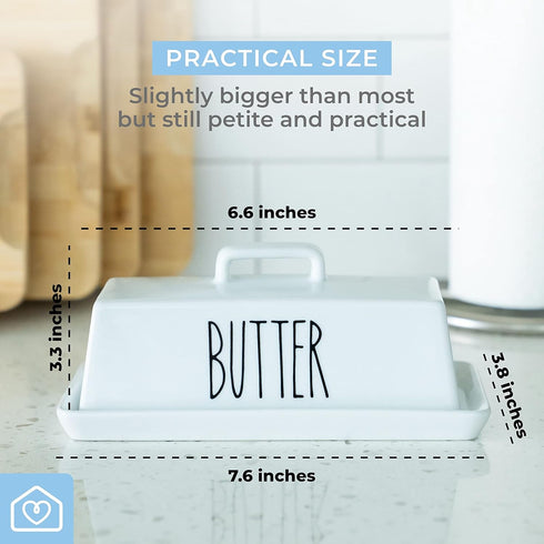 Heartland Home Porcelain Covered Butter Dish with Lid for Countertop - 7.6" x 3.8" Butter Holder Container with