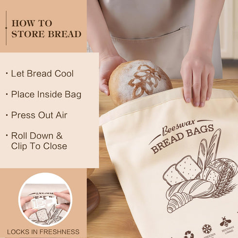 2 Pack Aofmee Beeswax Bread Bags for Homemade Bread & Sourdough, Reusable Sourdough Bags, XL Natural Cotton Beeswax