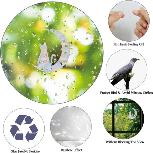 Cat Moon and 54PCS Star Window Clings, Anti-Collision Window Decals to Save Birds from Collisions
