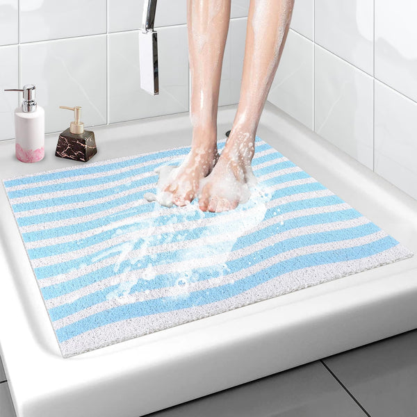 Non Slip Shower Mat, 24x24 Inch, Soft Comfortable Bath Mat with Drain, Quick Drying for Bathroom