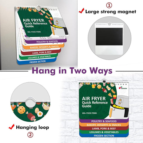 Over 200 Foods Air Fryer Cheat Sheet Magnets - Cooking Guide Booklet, Magnetic Cookbook Set (Air Fryer Accessories)