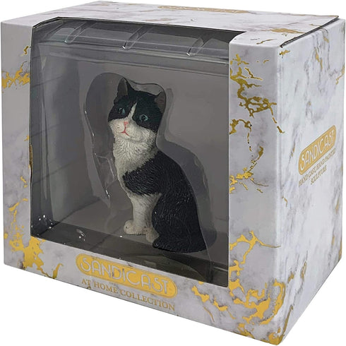 Sandicast SS30402 Small Size Tuxedo American Shorthair Cat Sculpture, Black/White