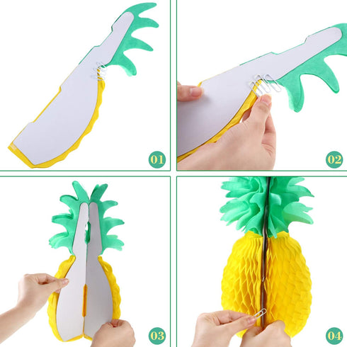 Blulu 6 Pieces 14 Inch Pineapple Honeycomb Centerpieces, Tissue Paper Hanging Decorations for Tropical Luau Hawaiian