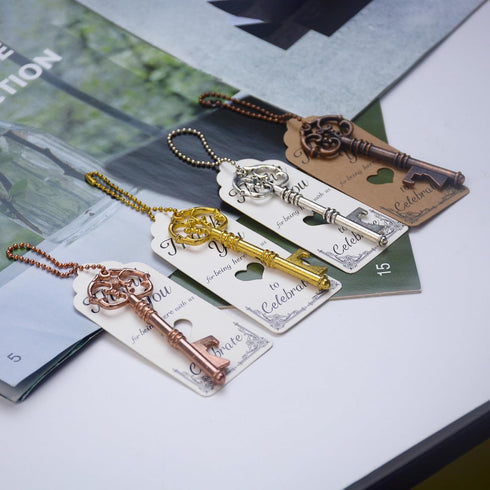 Aokbean 52pcs Vintage Skeleton Key Bottle Opener Gift Set with Thank You Tag Card and Keychain (Antique Silver)