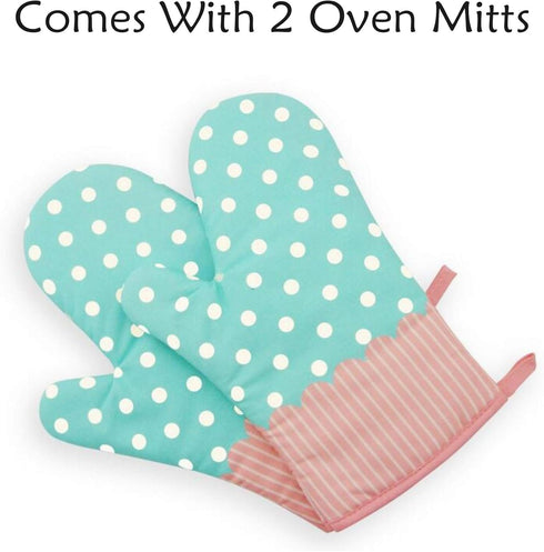 GreenFist Set of Two Oven Mitts, Heat Resistant Cotton Kitchen Pot Holder, Dotted Blue