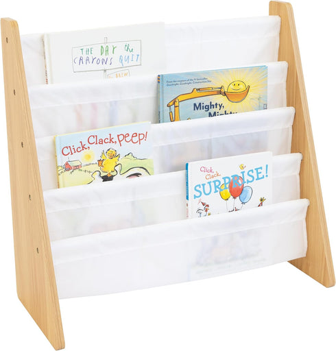 Humble Crew 4-Tier Kids Bookshelf, Natural Wood/White - Premium Book Shelf for