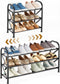 3-Tier Expandable Shoe Rack for ClosetAdjustable Shoe RackBlack Metal Free Standing Shoe
