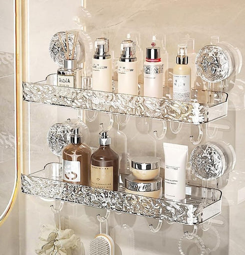 Generic Light Luxury Style Punch-Free Storage Rack, Suction Corner Shower Organizer, Corrugated Suction Cup Storage