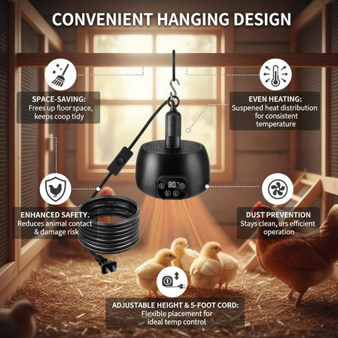 5 Reptiles(2 Pack) Enhon Chicken Coop Heater with LED Lighting, Adjustable Temperature, Timer & Safety Features Ft Long