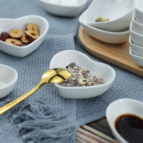 Heart-shaped Multipurpose Ceramic Sauce Dish - Seasoning Dishes Sushi Dipping Bowl Appetizer Plates (Set of 4)