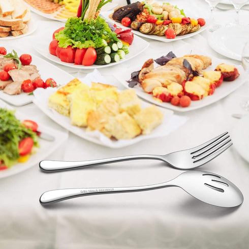 LIANYU Large Serving Spoons and Forks Set of 12, Stainless Steel Buffet Catering Dinner Party Slotted Utensils, 9.8 Inch