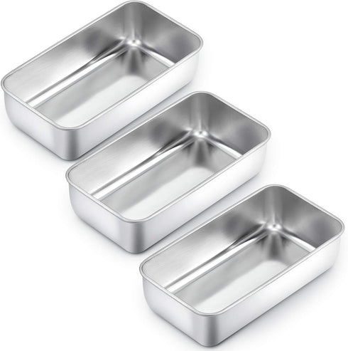 TeamFar Loaf Pan Set of 3, 9 x 5 Inch Stainless Steel Bread Loaf Meatloaf Pan for Baking Bread Cake Toast Brownies,