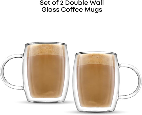 13.5-Ounce Set 2 JoyJolt Double Wall Glasses Insulated Mugs Double Walled Glass Cups For Coffee Tea