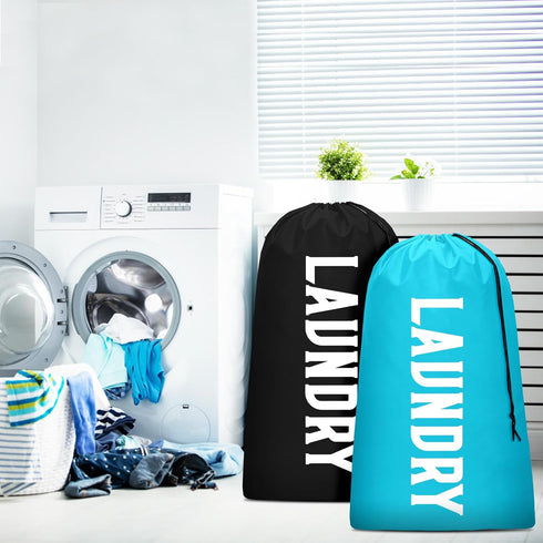 2 Pack XL Travel Laundry Bag, Machine Washable Dirty Clothes Organizer, Large Enough to Hold 4 Loads of Laundry, Easy Fit a Laundry Hamper or Basket (Blue + Black, 24" x 36") by Fiodrimy