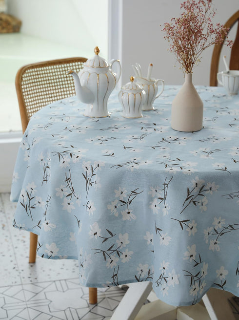 Pastoral Round Tablecloth - 60 Inch Dia. - Linen Fabric, Washable Dust-Proof Wrinkle Resistant Table Cover, Floral