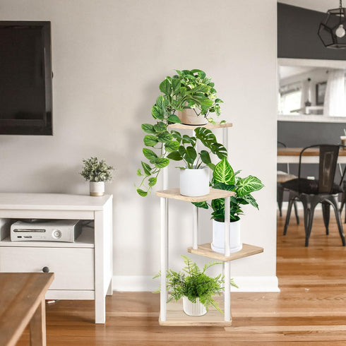 YOCOMEY 4 Tier Plant Stand Indoor, Thickened Metal Wood Corner Plant Shelf Stands for Multiple Plants, Indoor Tall