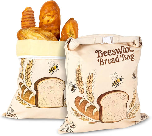 Nedsewor 2 Pack Reusable Beeswax Bread Bags for Sourdough, 17inx13in Bread Bags for