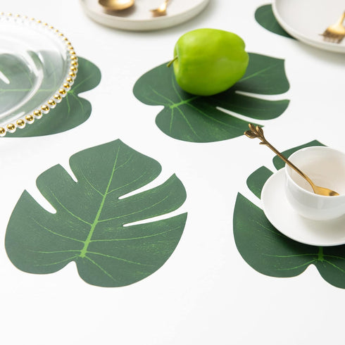 ATFL 8.3'' Artificial Medium Palm Leaves, 50 PCS Fake Tropical Monstera Faux Palm Leaves for Party Decoration (Green)