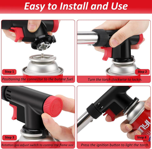 CORKAS Butane Torch Head, Professional Kitchen Cooking Torch with Adjustable Flame for Culinary & Grilling, Black (Fuel