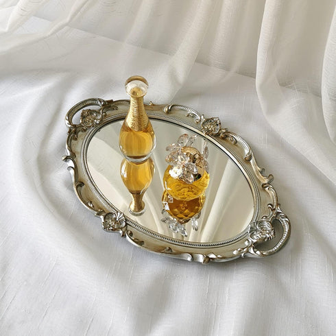 Oval Decorative Mirror Tray - French Style Makeup Organizer, Jewelry Organizer, 9.8"x14.6"