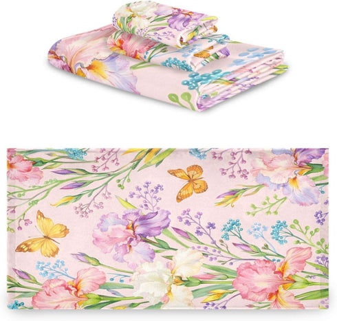 Set Set 3, 1 1 1 ALAZA Chic Iris Purple Flowers and Yellow Butterflies Bath Towel Luxury Decorative of Bath Towel Hand