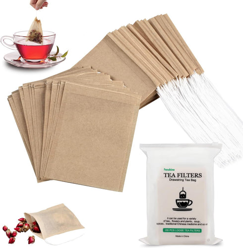 100Pcs Disposable Tea Bags for Loose Leaf Tea, Empty Unbleached Filter Bags with Drawstring, 100% Natural Wood Pulp