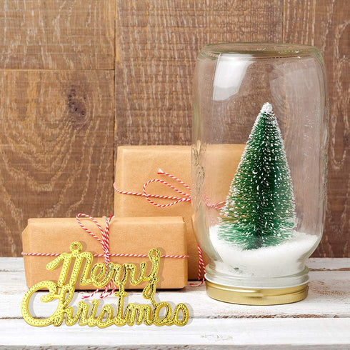 KUUQA 36Pcs Mini Sisal Snow Frost Christmas Trees - Tabletop Ornaments with Merry Christmas Letters