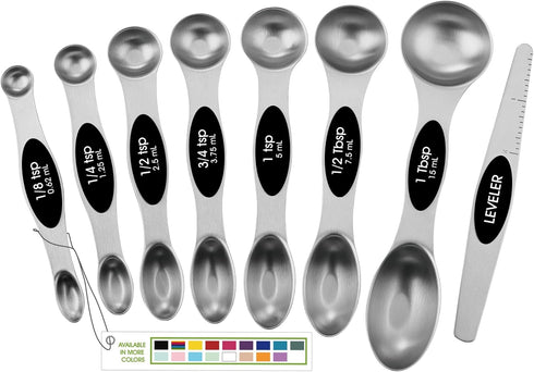 Spring Chef Stainless Steel Magnetic Measuring Spoons Set with Strong N45 Magnets, Heavy Duty Kitchen Gadgets, Set of 8