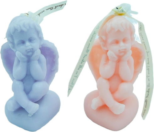 2 Angel Soy Wax Candles with 2 Golden Candlestick Tray, Scented Decorative Candles for Home Decoration and Relaxation