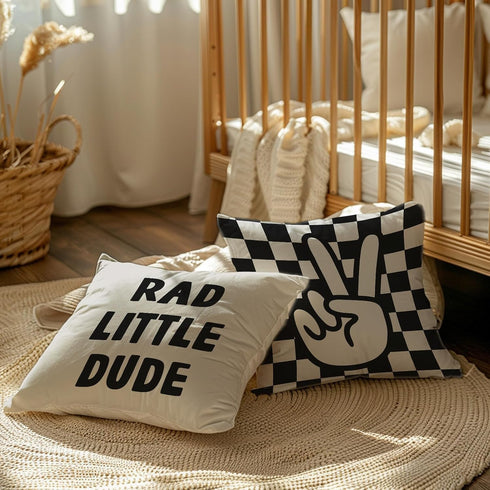 FLDAS 1818 Inch Set 2 Checkered Pillow Covers, Rad Little Dude Preppy Peace Hand Sign Decorative Throw Pillow Covers