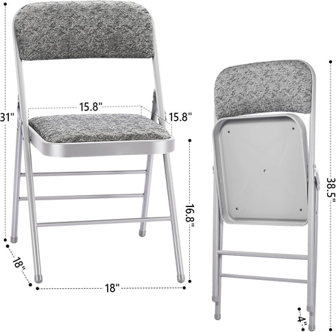 2 Pack Commercial (2, Folding Chairs with Fabric Padded Cushion and Back, Grade Metal Chairs with Comfortable Fabric